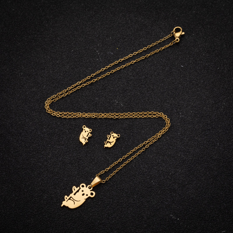 Forest style small fresh stainless steel animal earrings ins new cute koala simple pendant two-piece set of jewelry