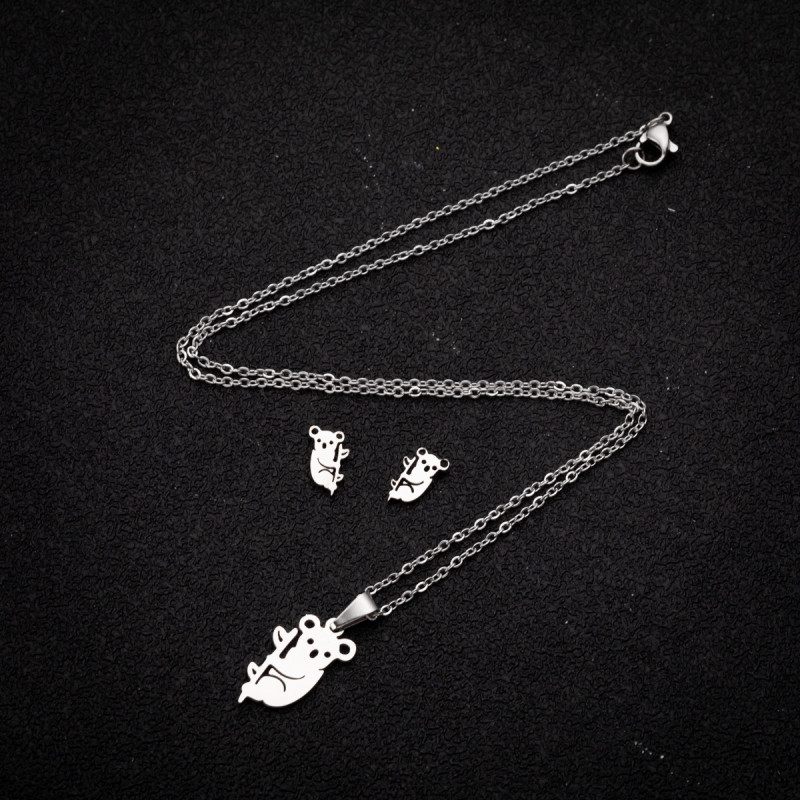 Forest style small fresh stainless steel animal earrings ins new cute koala simple pendant two-piece set of jewelry
