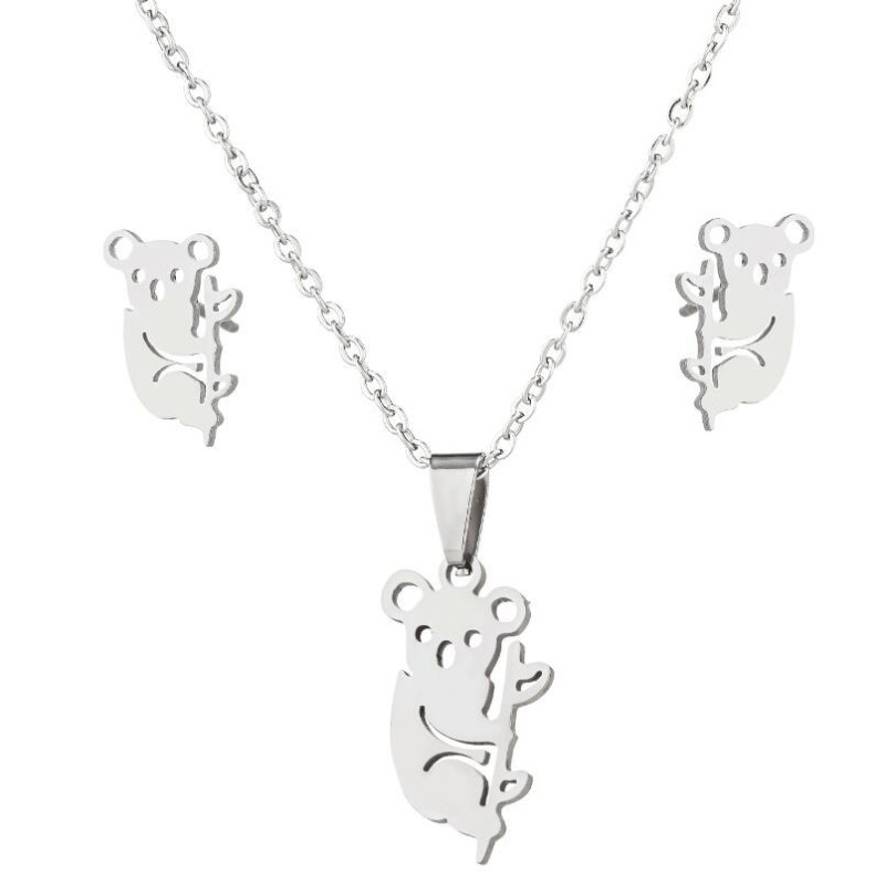 Forest style small fresh stainless steel animal earrings ins new cute koala simple pendant two-piece set of jewelry