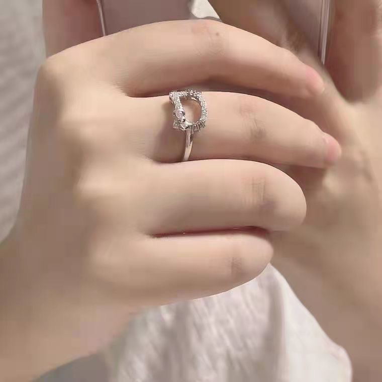 New personality, really cute and sweet Japanese and Korean kt cat ring girl cartoon soft girl ring bestie simple gift to girlfriend