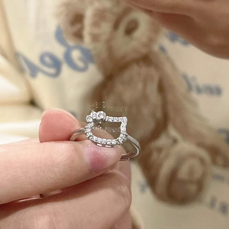 New personality, really cute and sweet Japanese and Korean kt cat ring girl cartoon soft girl ring bestie simple gift to girlfriend