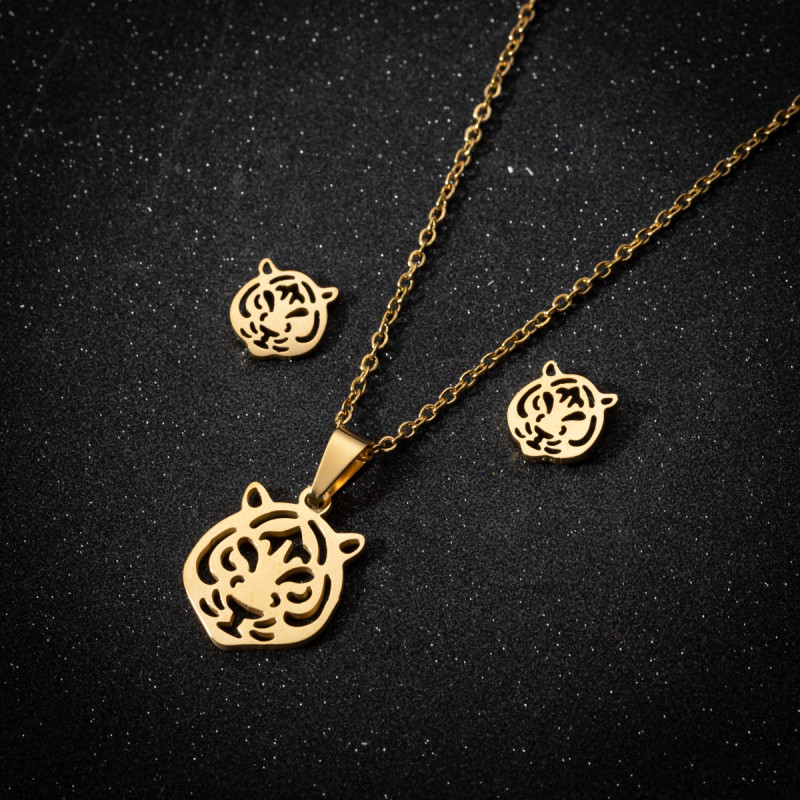 Year of the Tiger 18K Gold Little Tiger Earrings Women's Stainless Steel Small Fresh New Year Pendant Necklace Spot Wholesale