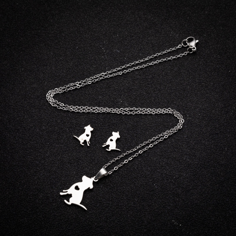 Fashionable and simple hollow geometric heart-shaped pendant cute small animal pet dog earrings clavicle chain jewelry set