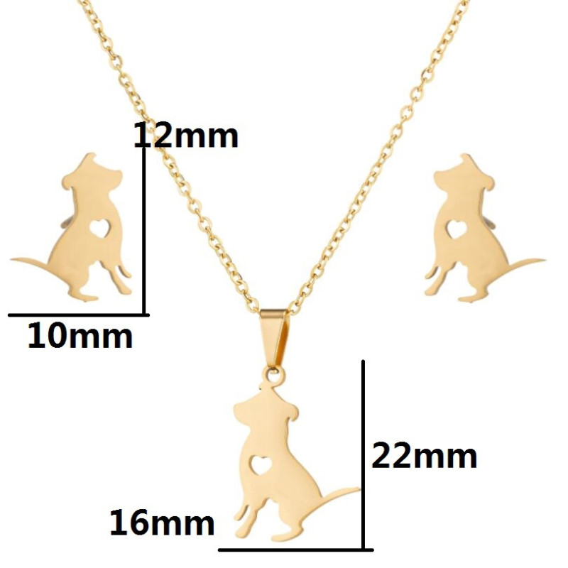 Fashionable and simple hollow geometric heart-shaped pendant cute small animal pet dog earrings clavicle chain jewelry set