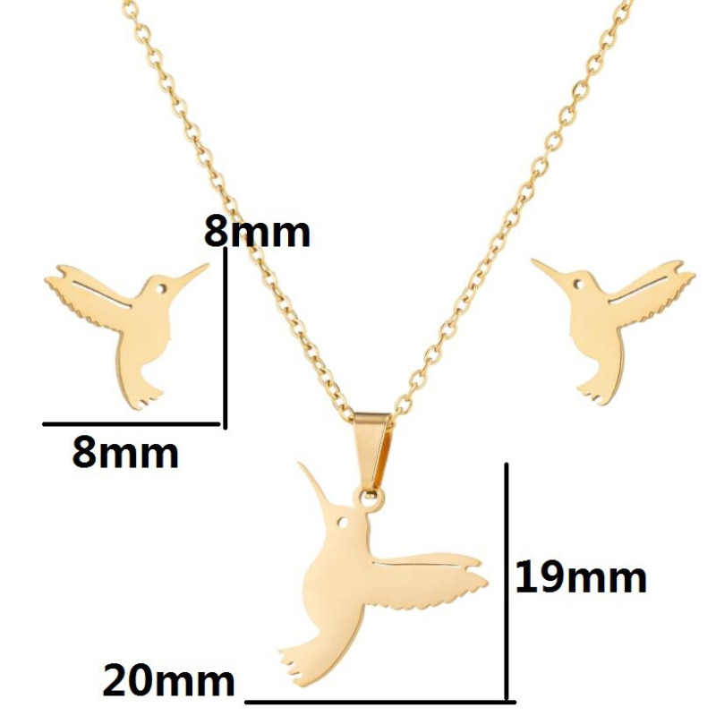 Cute little animals bird pigeon pendant stainless steel jewelry necklace earrings set 2025 new jewelry wholesale
