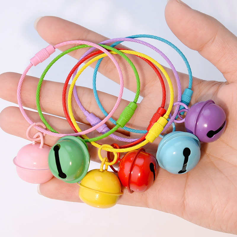 DIY candy-colored bell keychain, colorful painted steel wire ring, student school bag pendant, small gift doll pendant
