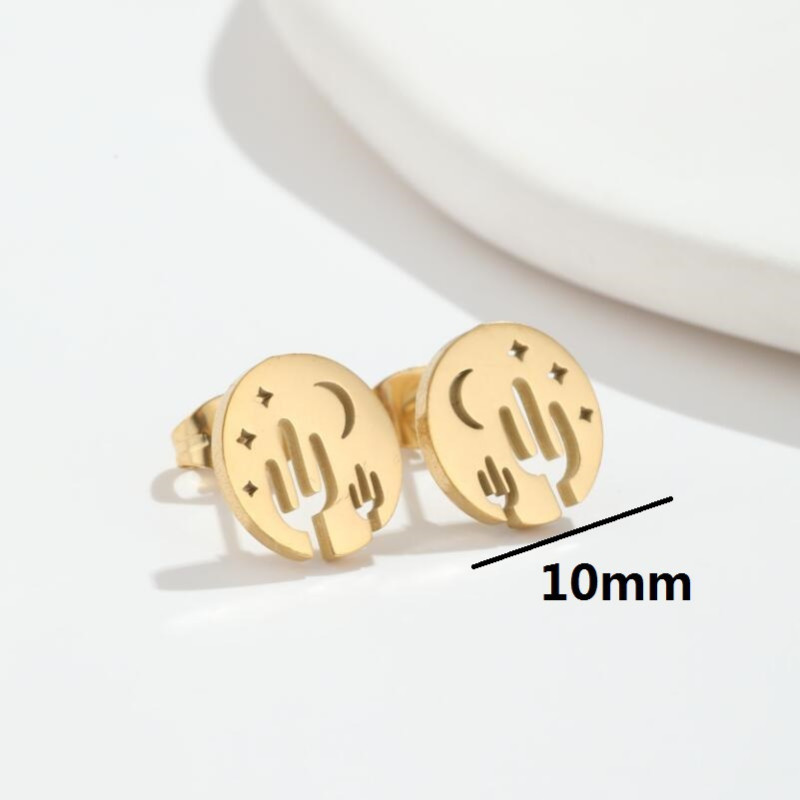 Geometric simple earrings ins female niche temperament creative new hollow desert cactus star moon earrings