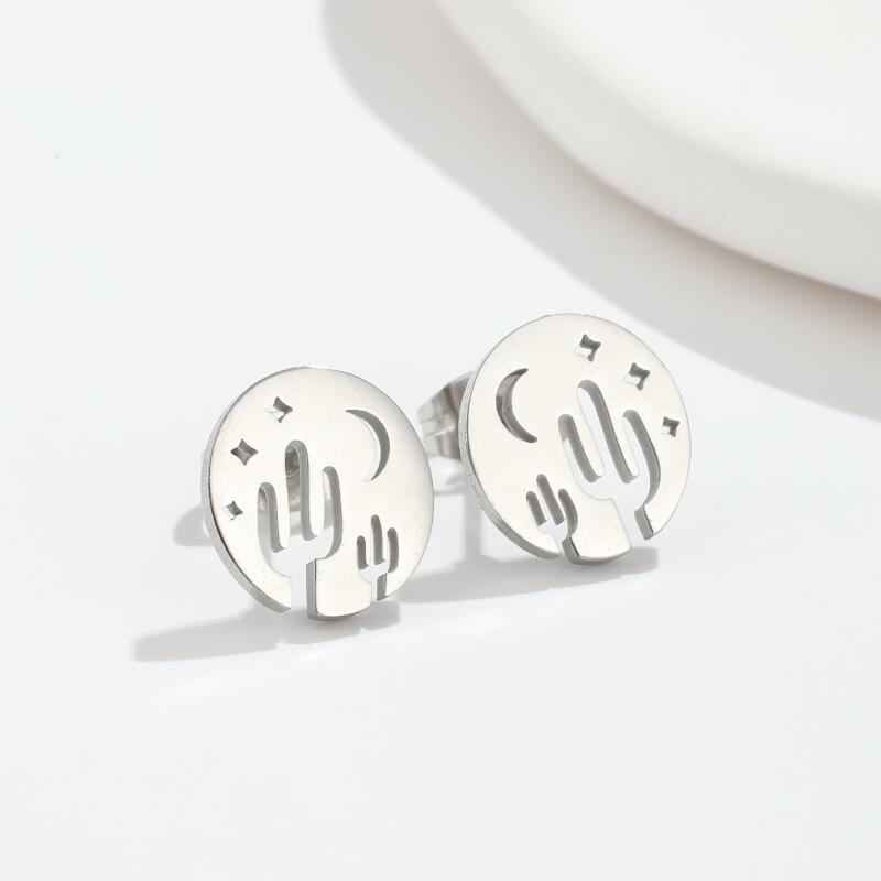 Geometric simple earrings ins female niche temperament creative new hollow desert cactus star moon earrings