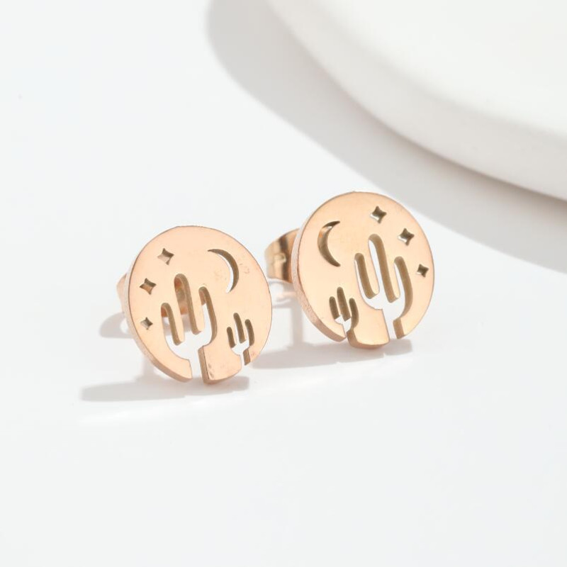 Geometric simple earrings ins female niche temperament creative new hollow desert cactus star moon earrings