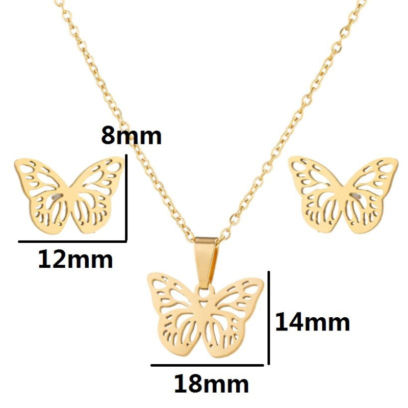 Fashionable Butterfly Necklace for Women Light Luxury Niche Design Stainless Steel New Jewelry Cute Insect Earrings Three-piece Set