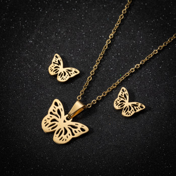 Fashionable Butterfly Necklace for Women Light Luxury Niche Design Stainless Steel New Jewelry Cute Insect Earrings Three-piece Set