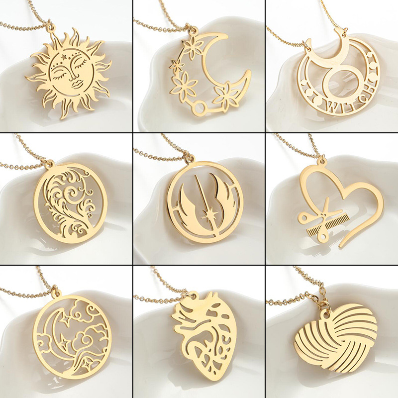 European and American cross-border jewelry personalized stainless steel geometric simple pendant jewelry wholesale classic stainless steel couple necklace