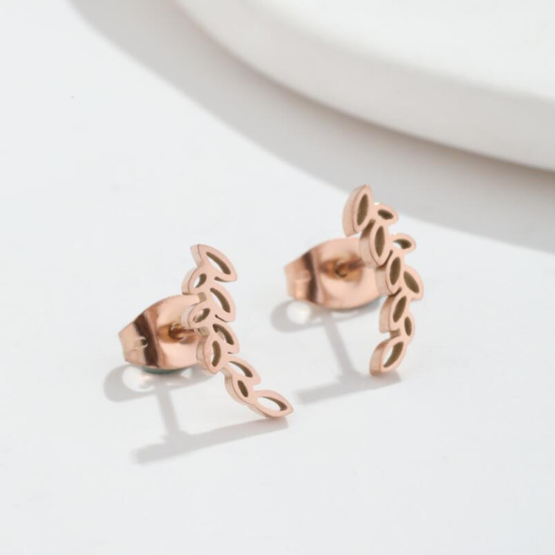 Japanese and Korean new light luxury style simple stainless steel earrings simple hollow wheat ears French niche earrings women's accessories