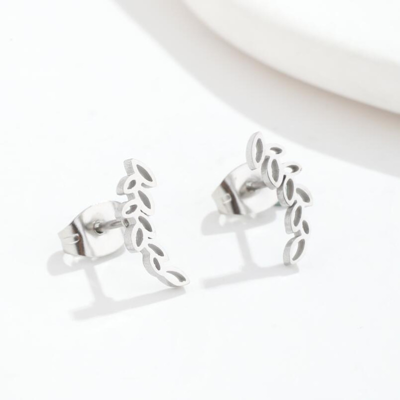 Japanese and Korean new light luxury style simple stainless steel earrings simple hollow wheat ears French niche earrings women's accessories