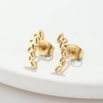 Japanese and Korean new light luxury style simple stainless steel earrings simple hollow wheat ears French niche earrings women's accessories