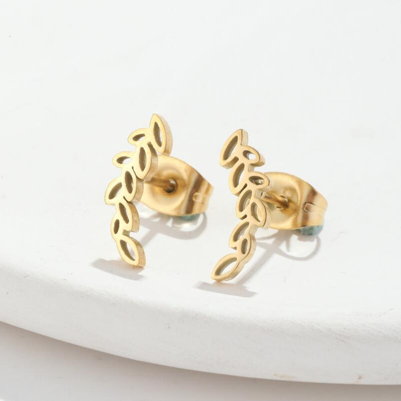 Japanese and Korean new light luxury style simple stainless steel earrings simple hollow wheat ears French niche earrings women's accessories
