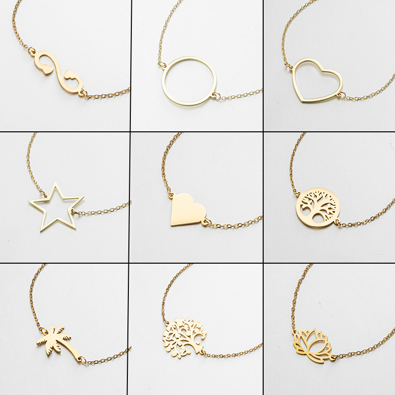 2025 New Geometric Simple Love Shape Star Pendant Bracelet Stainless Steel Tree of Life Coconut Tree Bracelet