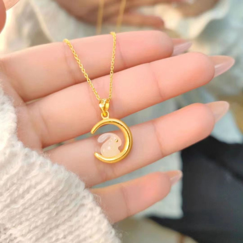 New Moon Rabbit Necklace for Girls, Clavicle Chain, National Style Niche Design, Birthday Gift for Girlfriend