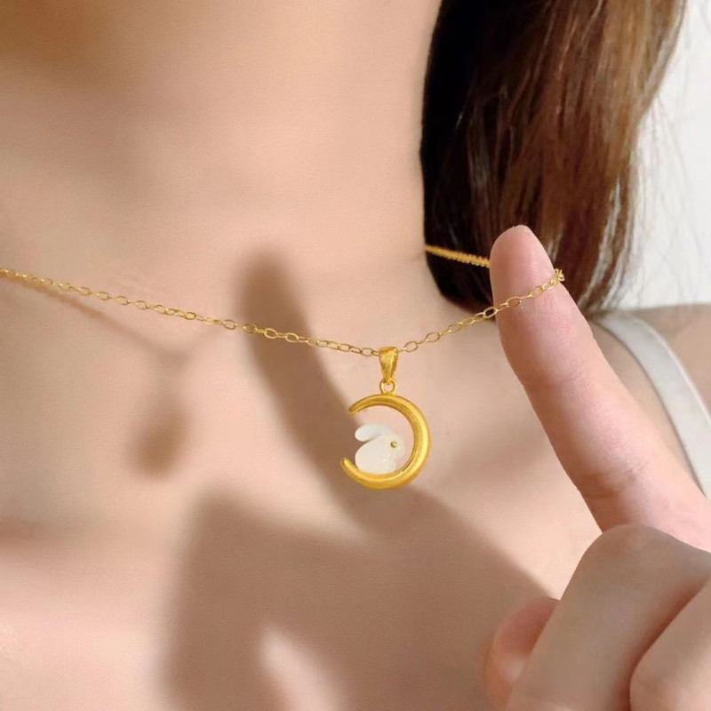 New Moon Rabbit Necklace for Girls, Clavicle Chain, National Style Niche Design, Birthday Gift for Girlfriend