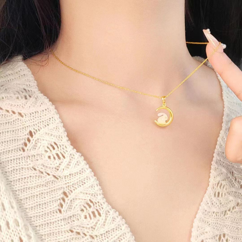 New Moon Rabbit Necklace for Girls, Clavicle Chain, National Style Niche Design, Birthday Gift for Girlfriend