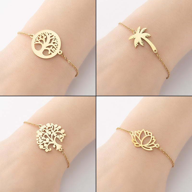 Spring new stainless steel tree of life coconut tree pendant bracelet ins fashion lotus flower small fresh bracelet