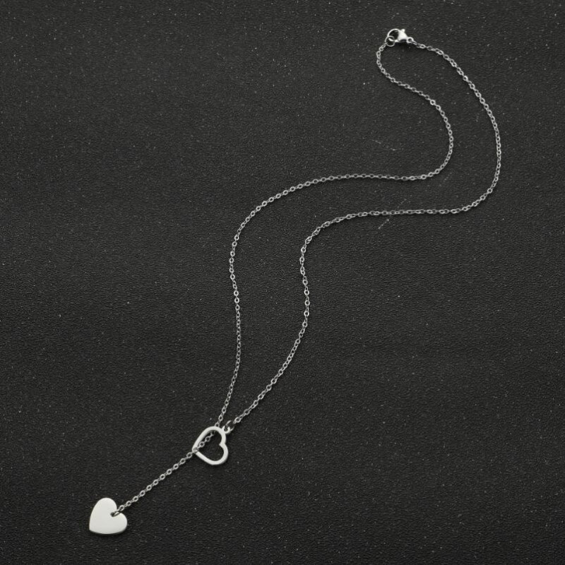 Korean style necklace jewelry simple new niche design stainless steel double pendant love-shaped tassel clavicle chain