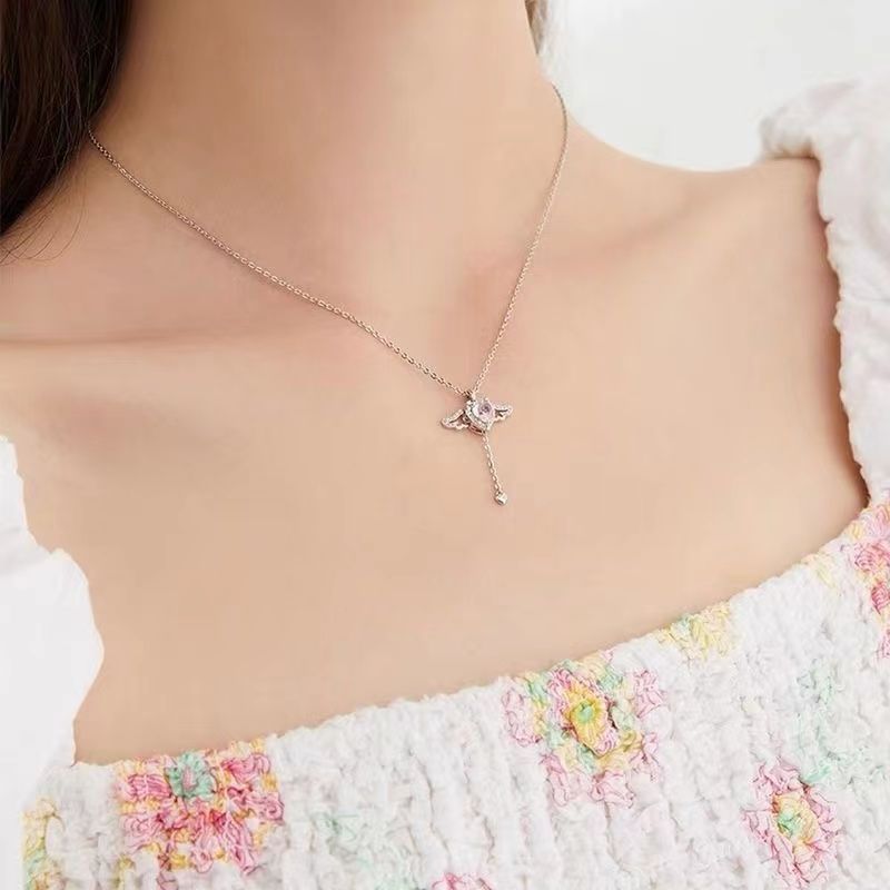 Cupid's Heart Necklace, High-end Light Luxury Angel Pendant, Female Clavicle Chain, Chinese Valentine's Day Gift for Girlfriend, Lightweight