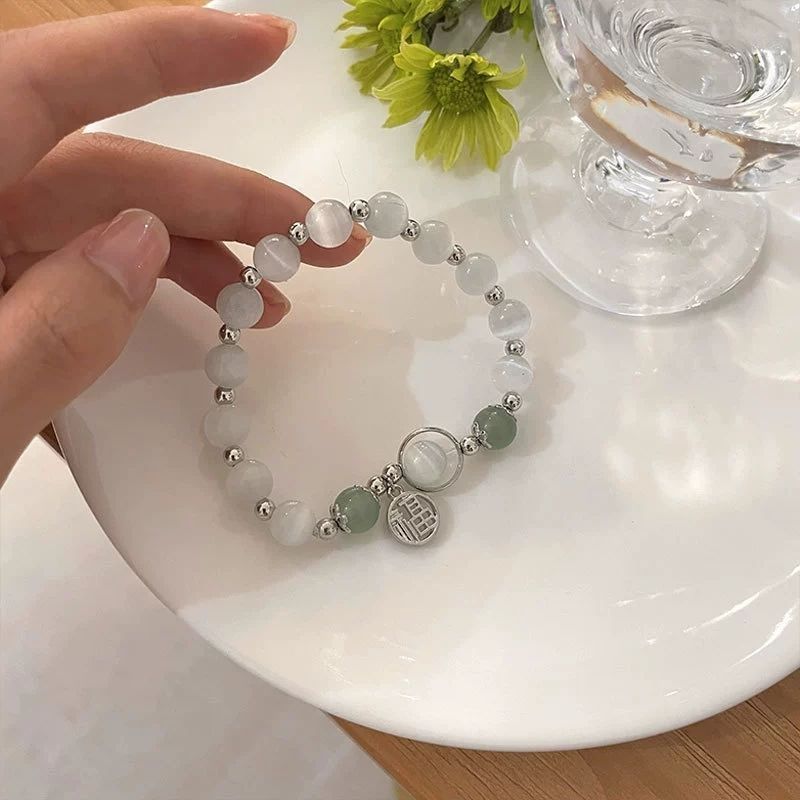 Aquamarine Imitation Cat's Eye Bracelet Women's Ins Niche Design New Gray Moonlight Crystal Bracelet Best Friend Birthday Gift