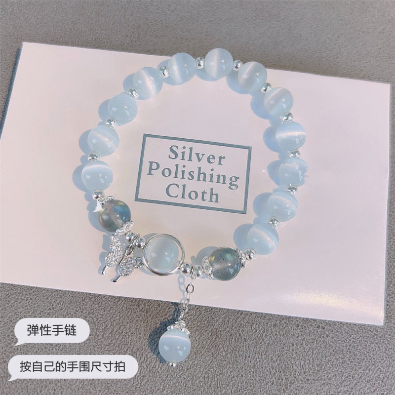 Internet celebrity imitation cat's eye stone blue moonlight ins peace and joy pendant bracelet simple student girl bestie gift new