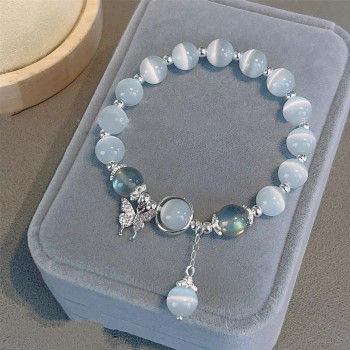 Internet celebrity imitation cat's eye stone blue moonlight ins peace and joy pendant bracelet simple student girl bestie gift new