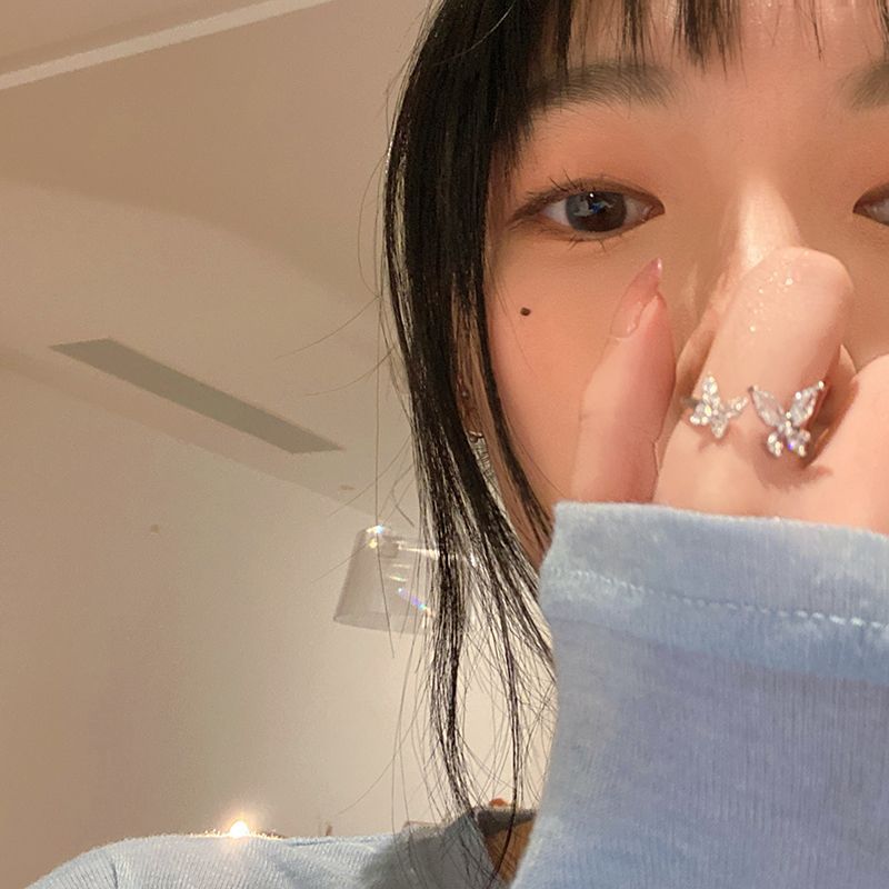 Ice Oxygen Fairy Butterfly Open Ring Fashion Personalized Ring Female Design Niche Light Luxury High-end Index Finger Ring Exquisite