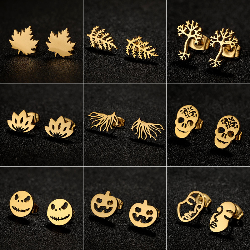 Cross-border personalized creative new stainless steel earrings earrings ins Korean fashion glossy asymmetrical earrings wholesale