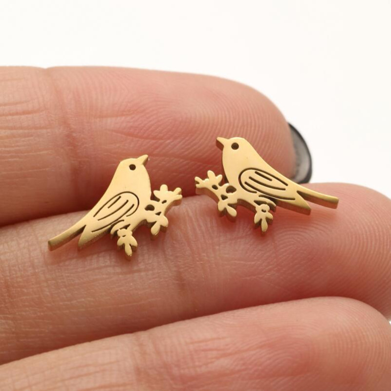 European and American hip-hop jewelry stainless steel bear elk snake bird bee cute animal series earrings earrings