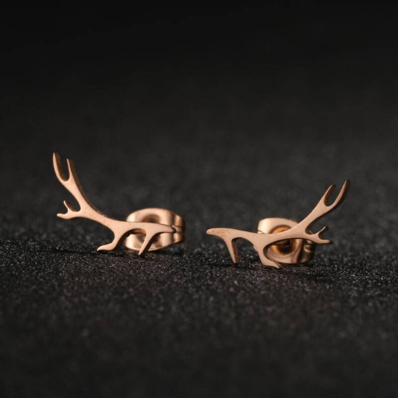 2025 female Japanese and Korean version of deer antler earrings forest style sweet personality simple small fresh elk antler ear jewelry wholesale