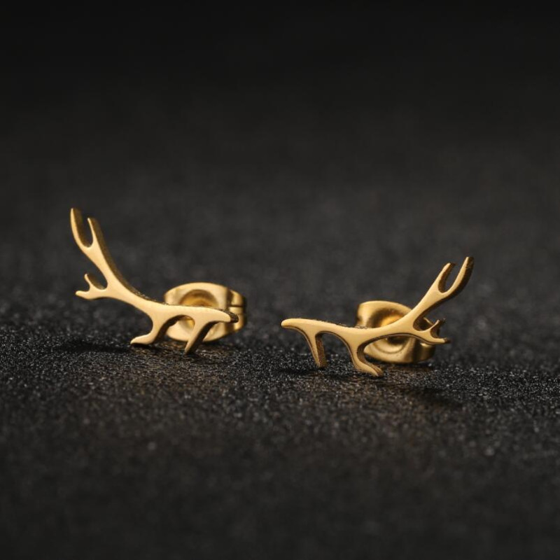 2025 female Japanese and Korean version of deer antler earrings forest style sweet personality simple small fresh elk antler ear jewelry wholesale
