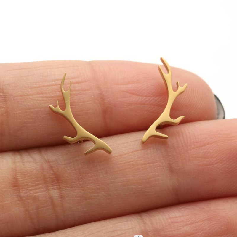 2025 female Japanese and Korean version of deer antler earrings forest style sweet personality simple small fresh elk antler ear jewelry wholesale
