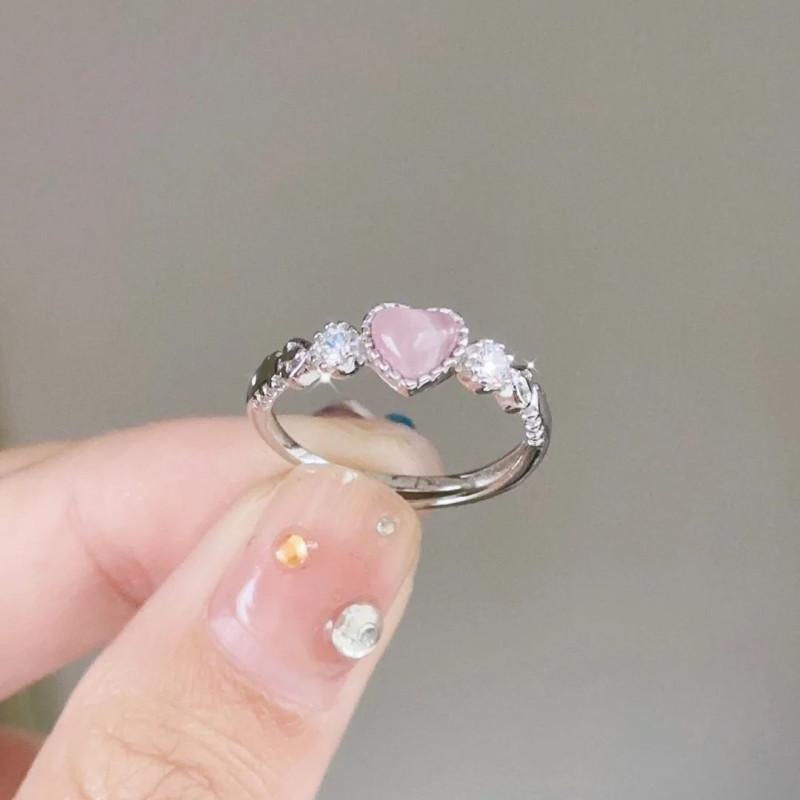 Pink love ring female ins simple niche high-looking Korean girly sweet live mouth ring