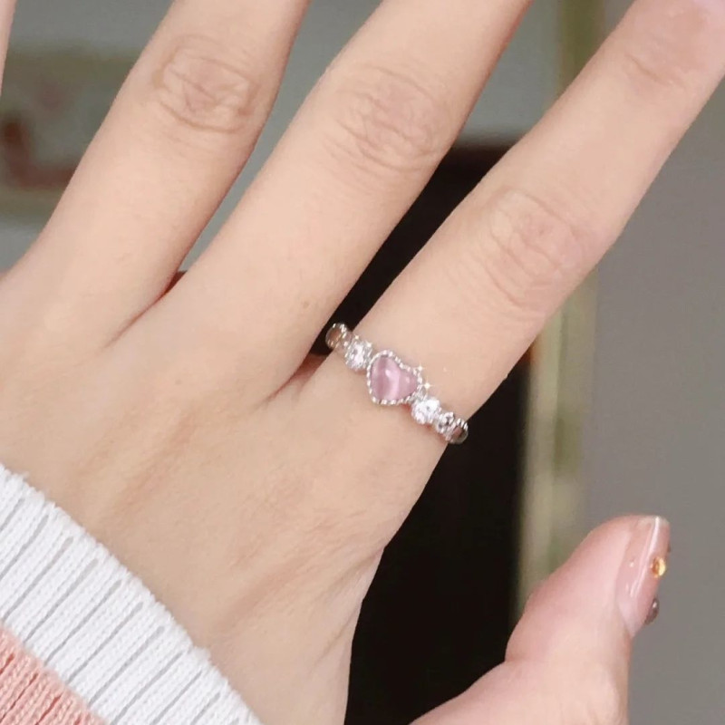 Pink love ring female ins simple niche high-looking Korean girly sweet live mouth ring