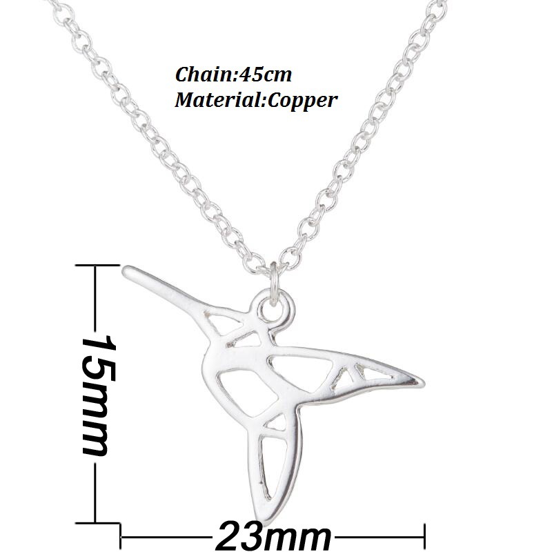 Niche design cross-border new style personalized hollow origami hummingbird pendant necklace feminine simple animal accessories