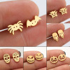 European and American Christmas and Halloween new stainless steel mini funny pumpkin skull bat spider earrings wholesale