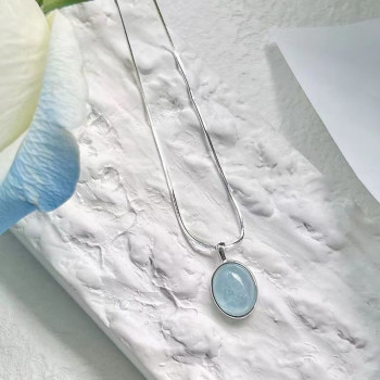 High luxury oval sea blue imitation cat eye necklace for women ins niche design temperament advanced clavicle chain exquisite