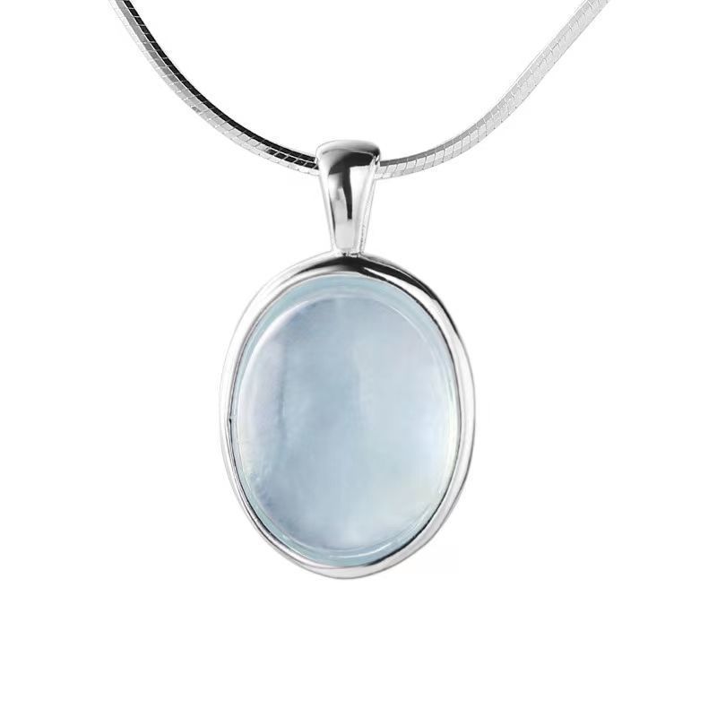 High luxury oval sea blue imitation cat eye necklace for women ins niche design temperament advanced clavicle chain exquisite
