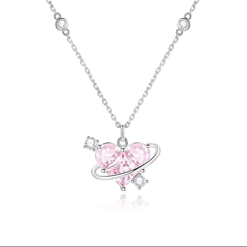 Sweetheart Girl Love Planet Necklace Women's Light Luxury Pink Love Clavicle Chain Birthday Valentine's Day Gift