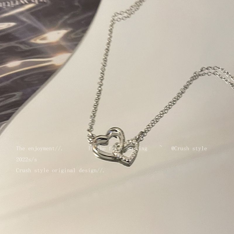 Hollow love rhinestone necklace for women summer light luxury niche design advanced clavicle chain ins Japanese and Korean simple accessories