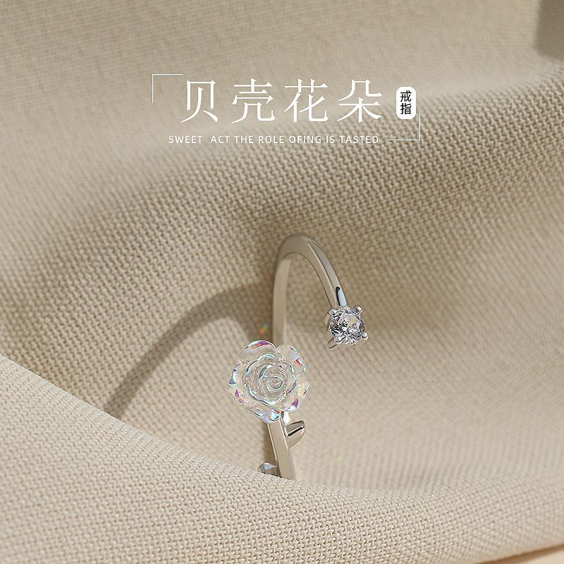 Camellia ring for women with adjustable opening ins student version niche design high-end light luxury white rose