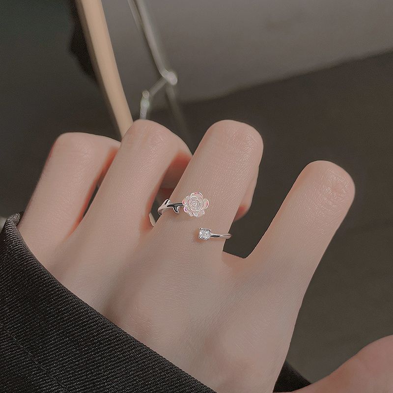 Camellia ring for women with adjustable opening ins student version niche design high-end light luxury white rose