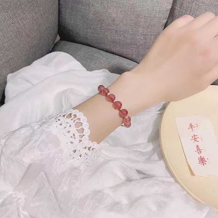 Strawberry crystal cute bracelet for women, peach blossom, simple couple love sweet jewelry, bell ring bracelet trend