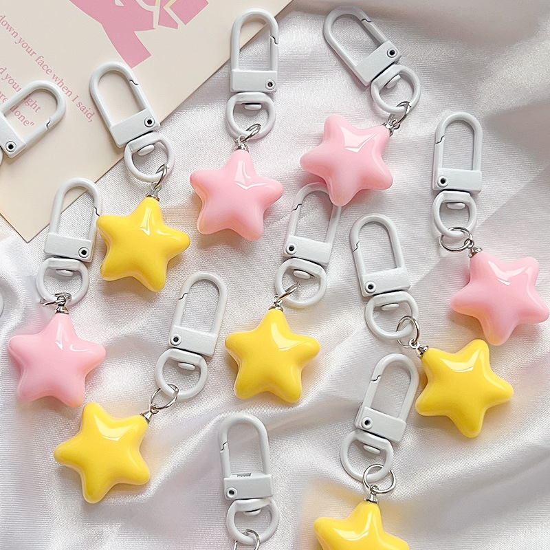 Cute chubby yellow star keychain diy girl soft cute five-pointed star pendant as a gift for besties and couples