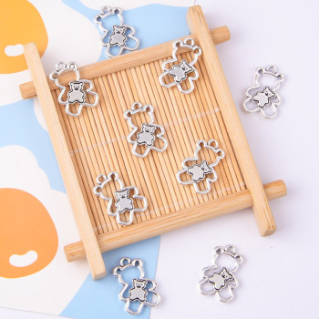 DIY jewelry accessories ancient silver hollow bear pendant ins cute double bear beaded necklace bracelet pendant material