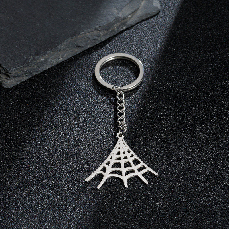 Simple foreign trade new accessories stainless steel musical instruments Halloween spider web creative keychain pendant pendant couple